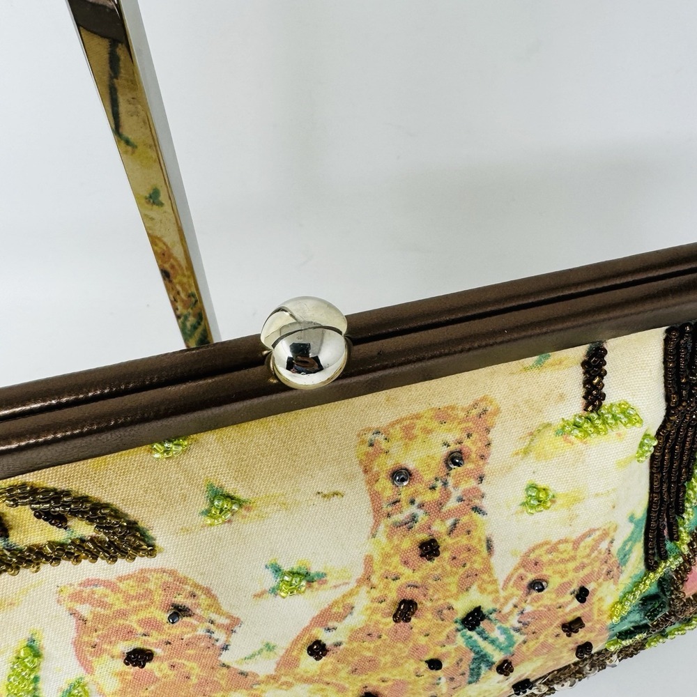 Vintage Prezzo Boho Multicolor Beaded Bling Fabric Shoulder Handbag Brown Beige - Picture 4 of 13